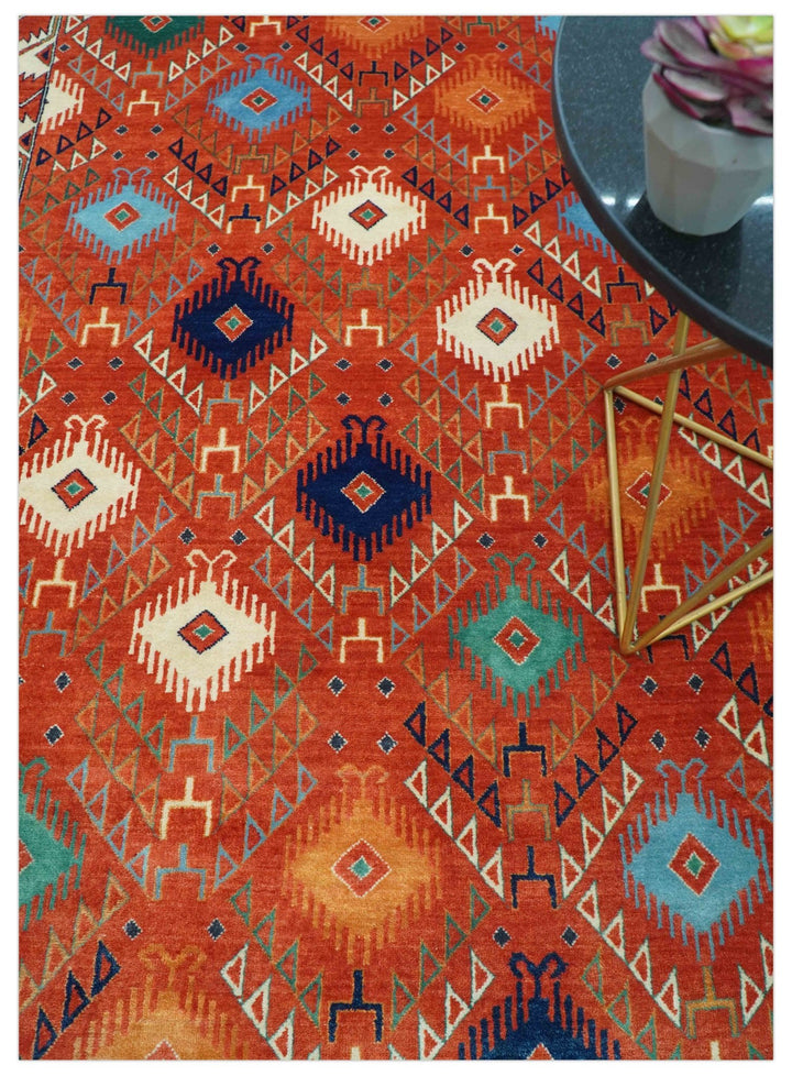 Rust Traditional Tribal Design 8x11.7 Hand Knotted wool Area Rug - The Rug Decor