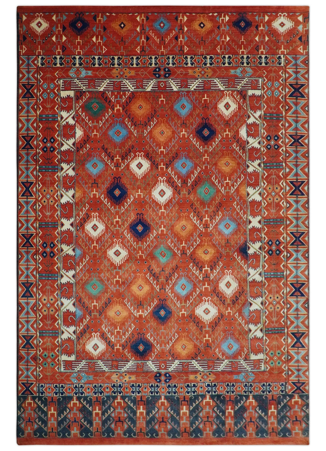 Rust Traditional Tribal Design 8x11.7 Hand Knotted wool Area Rug - The Rug Decor