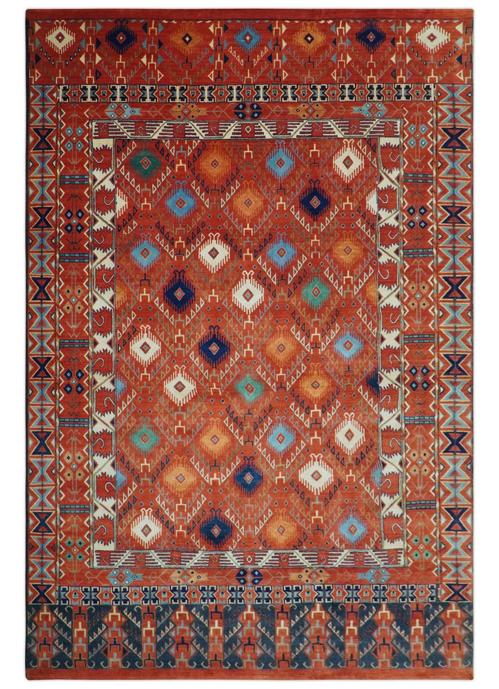 Rust Traditional Tribal Design 8x11.7 Hand Knotted wool Area Rug - The Rug Decor