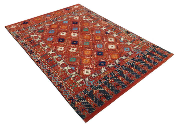 Rust Traditional Tribal Design 8x11.7 Hand Knotted wool Area Rug - The Rug Decor