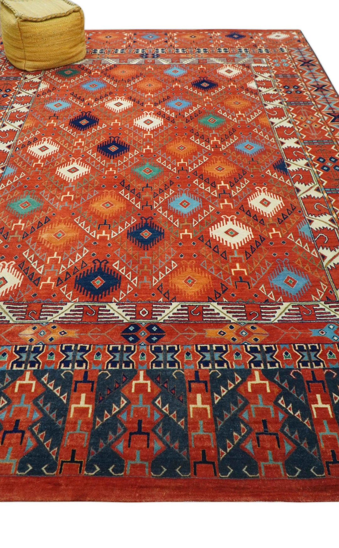 Rust Traditional Tribal Design 8x11.7 Hand Knotted wool Area Rug - The Rug Decor