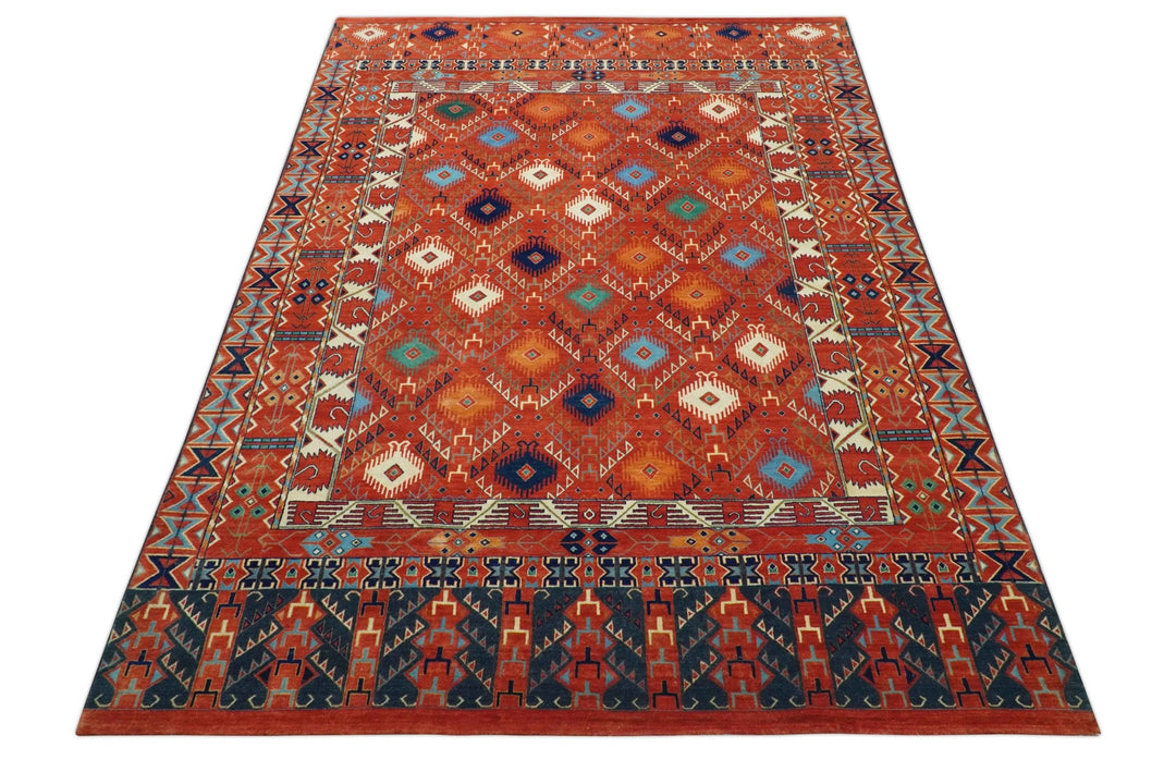 Rust Traditional Tribal Design 8x11.7 Hand Knotted wool Area Rug - The Rug Decor