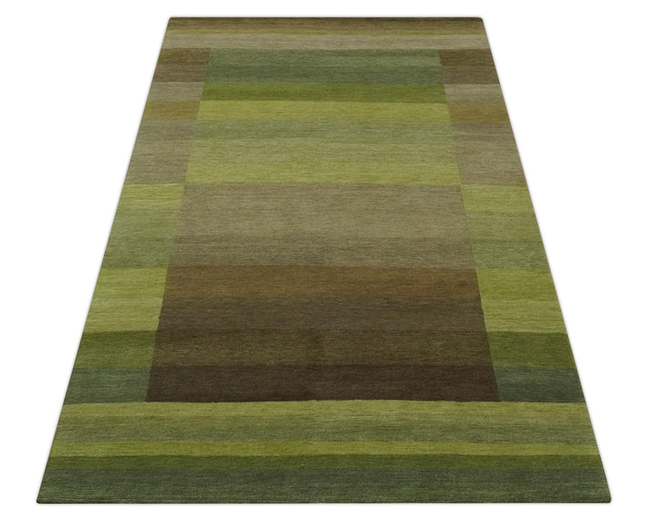 Shades of Green Modern Geometrical Stripes Design Hand loom 5x8 wool Area rug - The Rug Decor