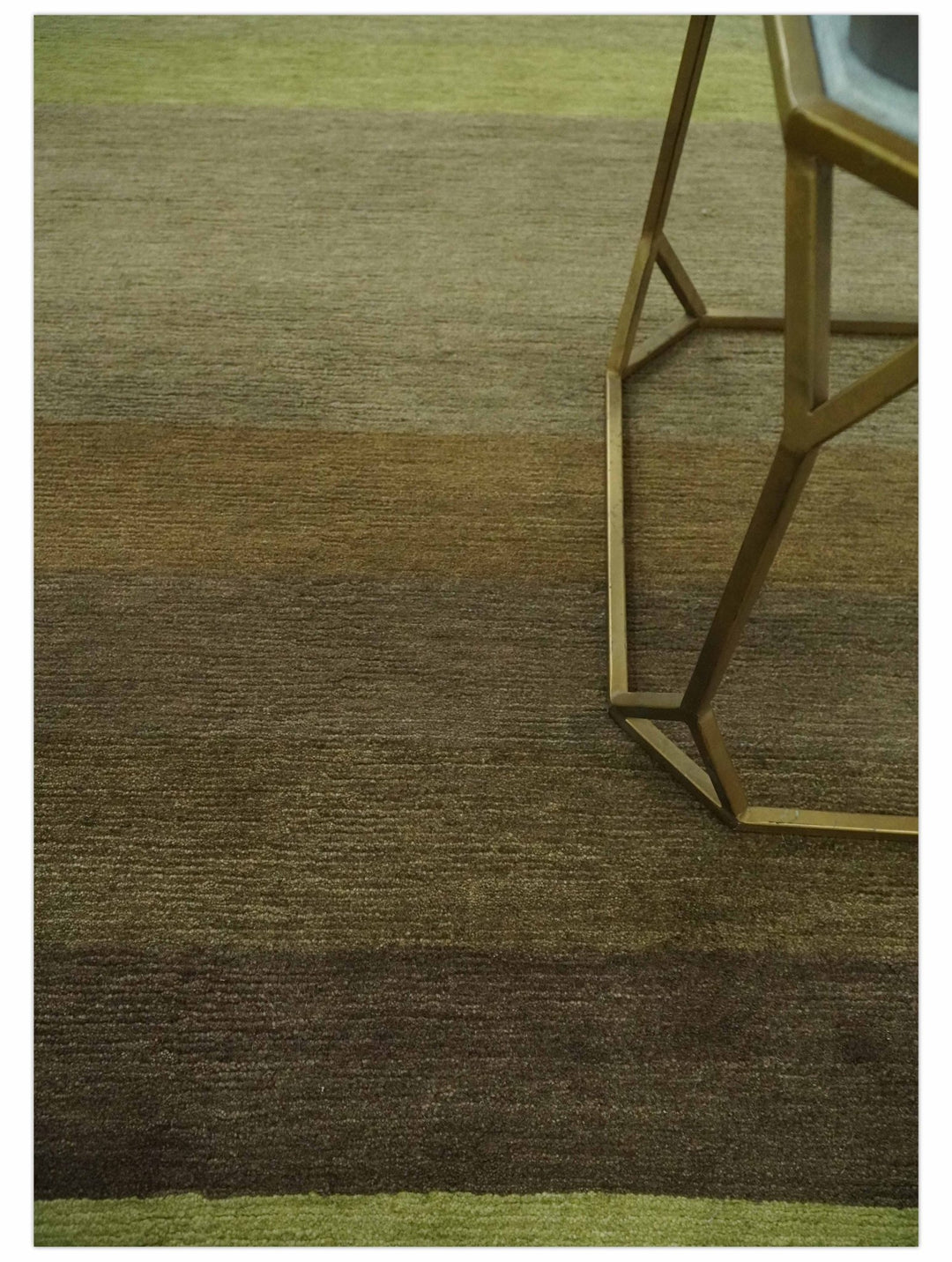 Shades of Green Modern Geometrical Stripes Design Hand loom 5x8 wool Area rug - The Rug Decor