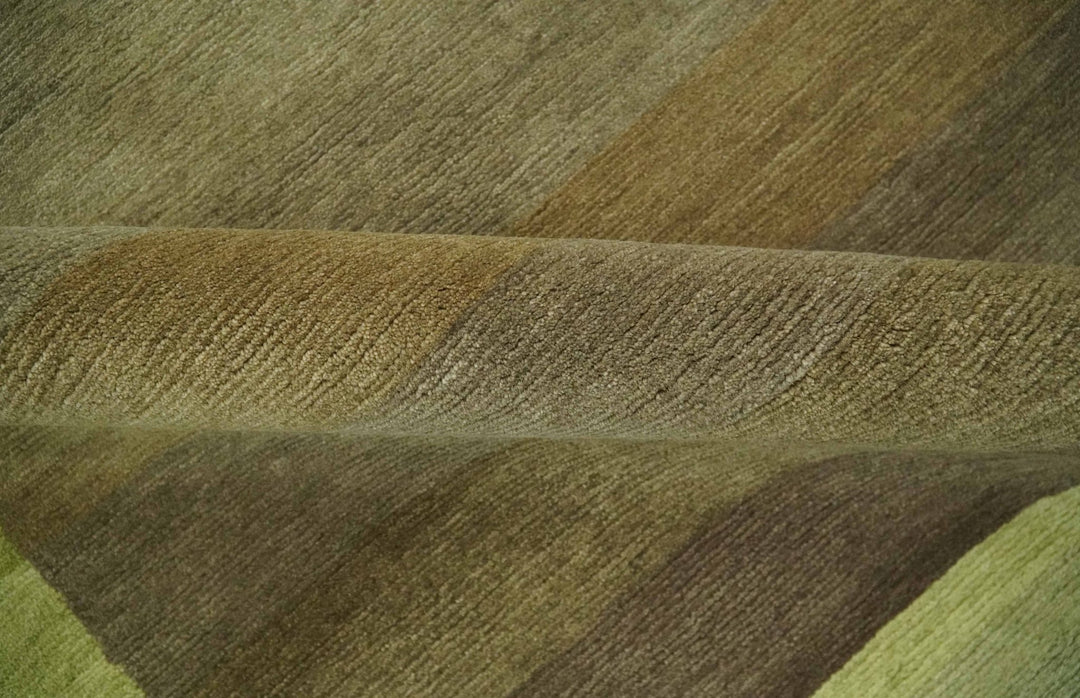 Shades of Green Modern Geometrical Stripes Design Hand loom 5x8 wool Area rug - The Rug Decor