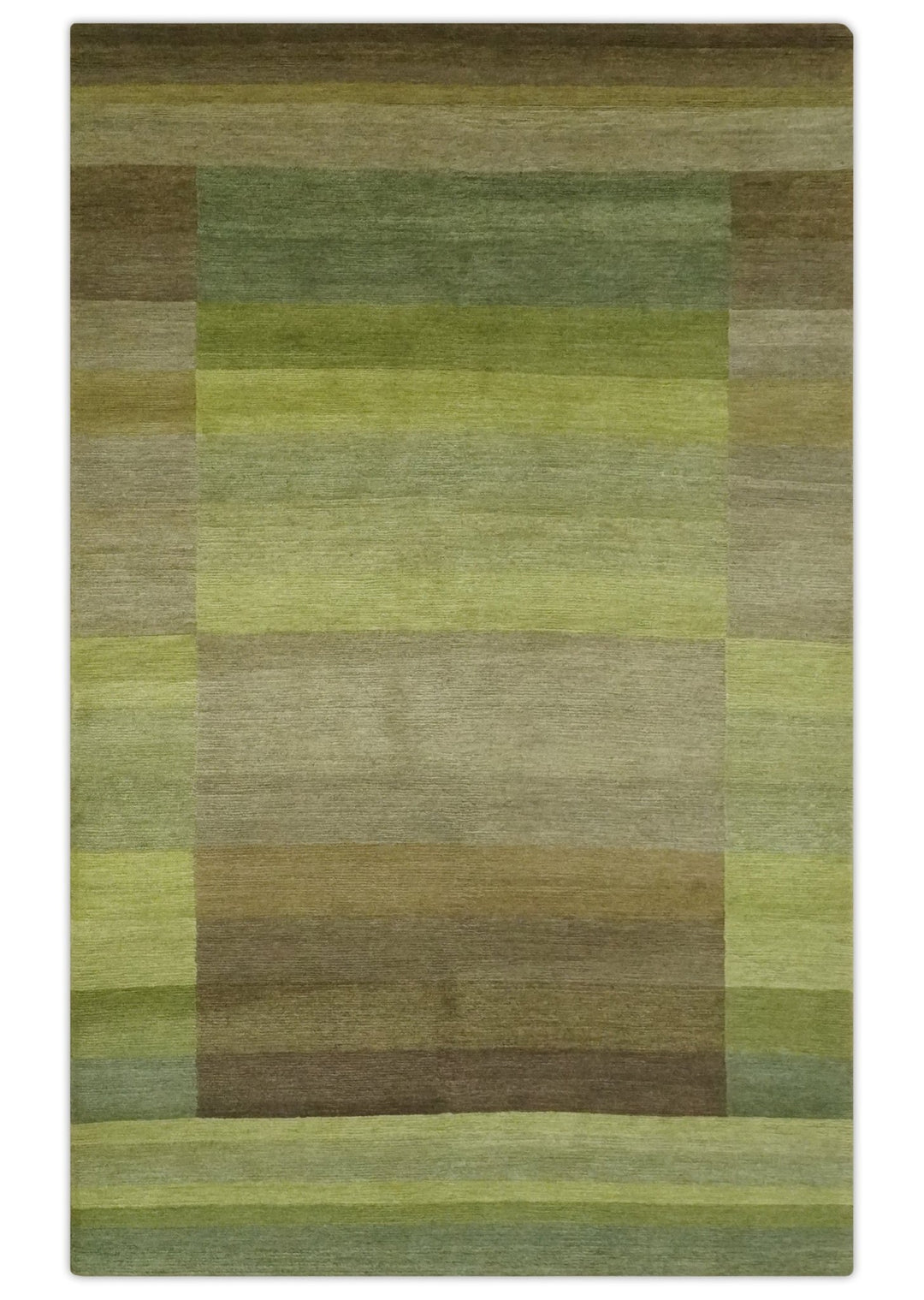 Shades of Green Modern Geometrical Stripes Design Hand loom 5x8 wool Area rug - The Rug Decor