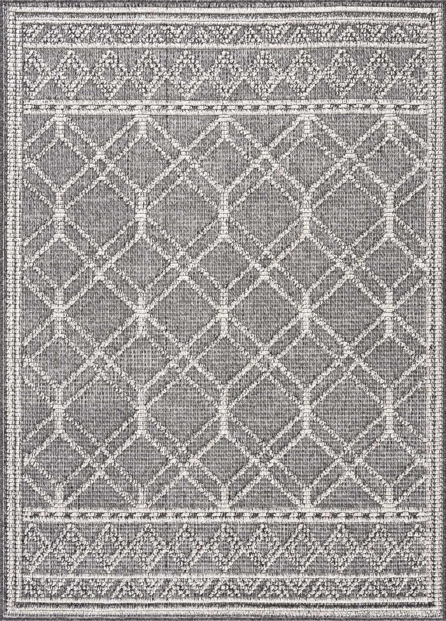 Silver and Charcoal Modern Geometrical Texture Outdoor Safe Area Rug - The Rug Decor