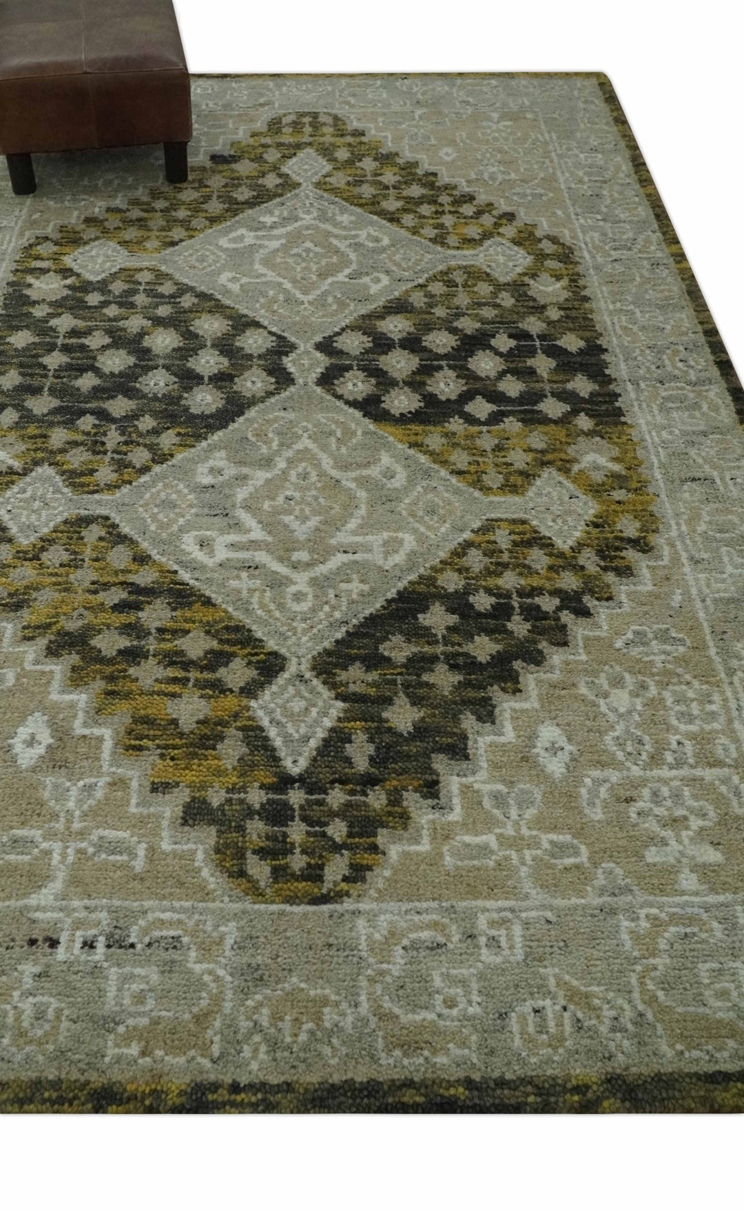 Silver, Beige, Olive and Charcoal Hand Knotted Traditional Heriz 5x8 wool Area Rug - The Rug Decor