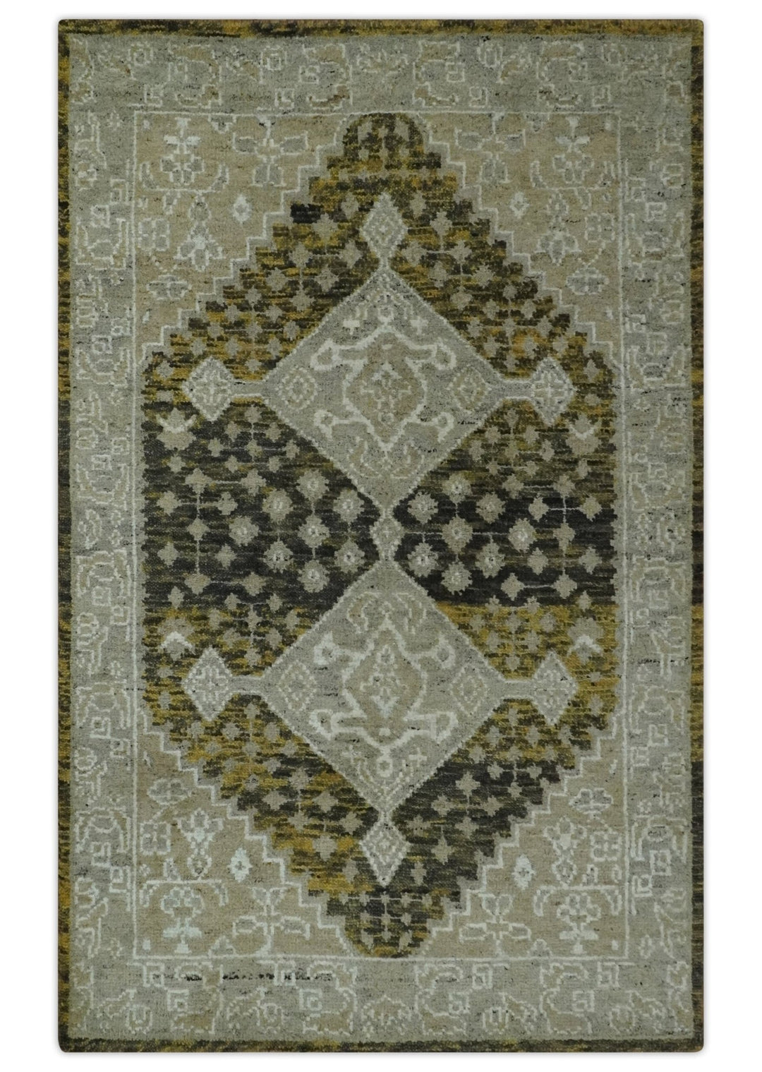 Silver, Beige, Olive and Charcoal Hand Knotted Traditional Heriz 5x8 wool Area Rug - The Rug Decor