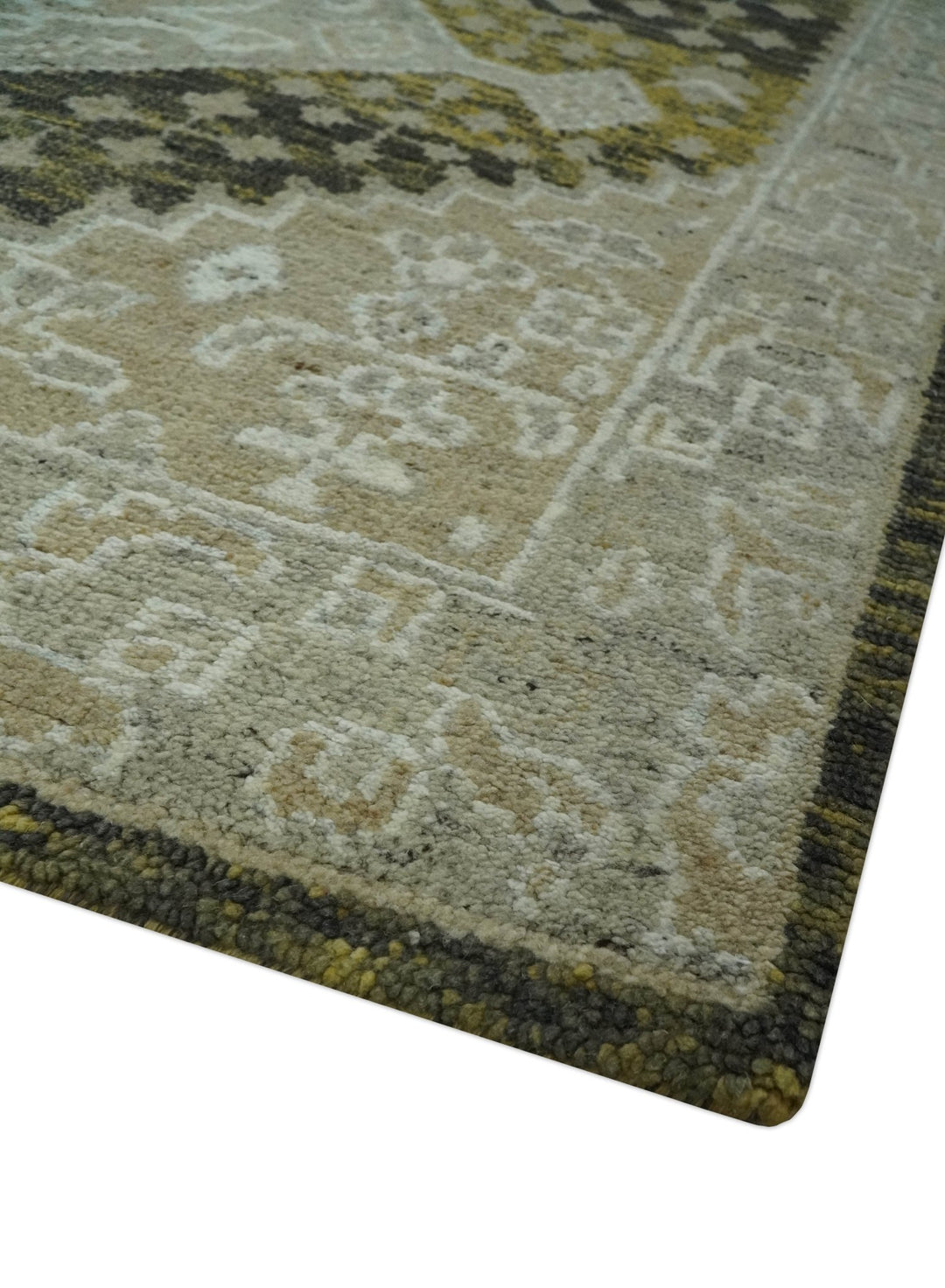 Silver, Beige, Olive and Charcoal Hand Knotted Traditional Heriz 5x8 wool Area Rug - The Rug Decor