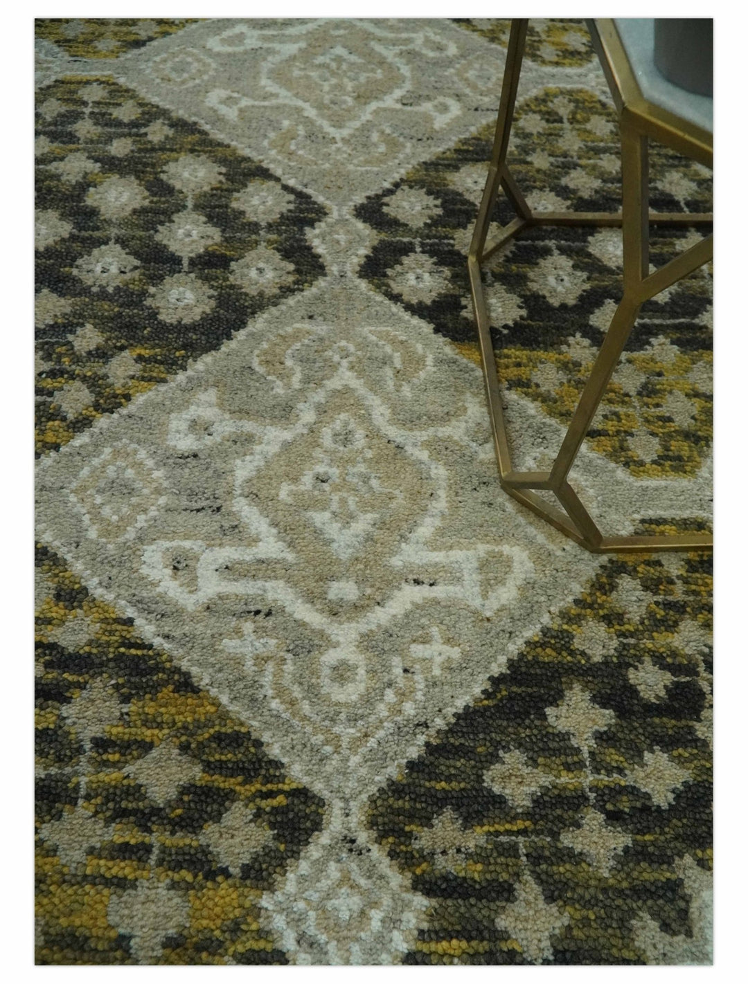 Silver, Beige, Olive and Charcoal Hand Knotted Traditional Heriz 5x8 wool Area Rug - The Rug Decor