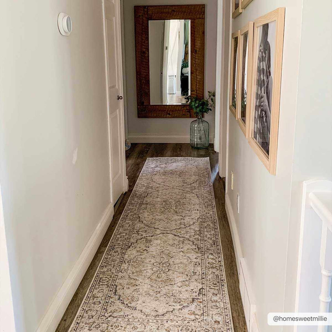 Silver, Charcoal and Beige Medallion Traditional Design Washable Area Rug - The Rug Decor