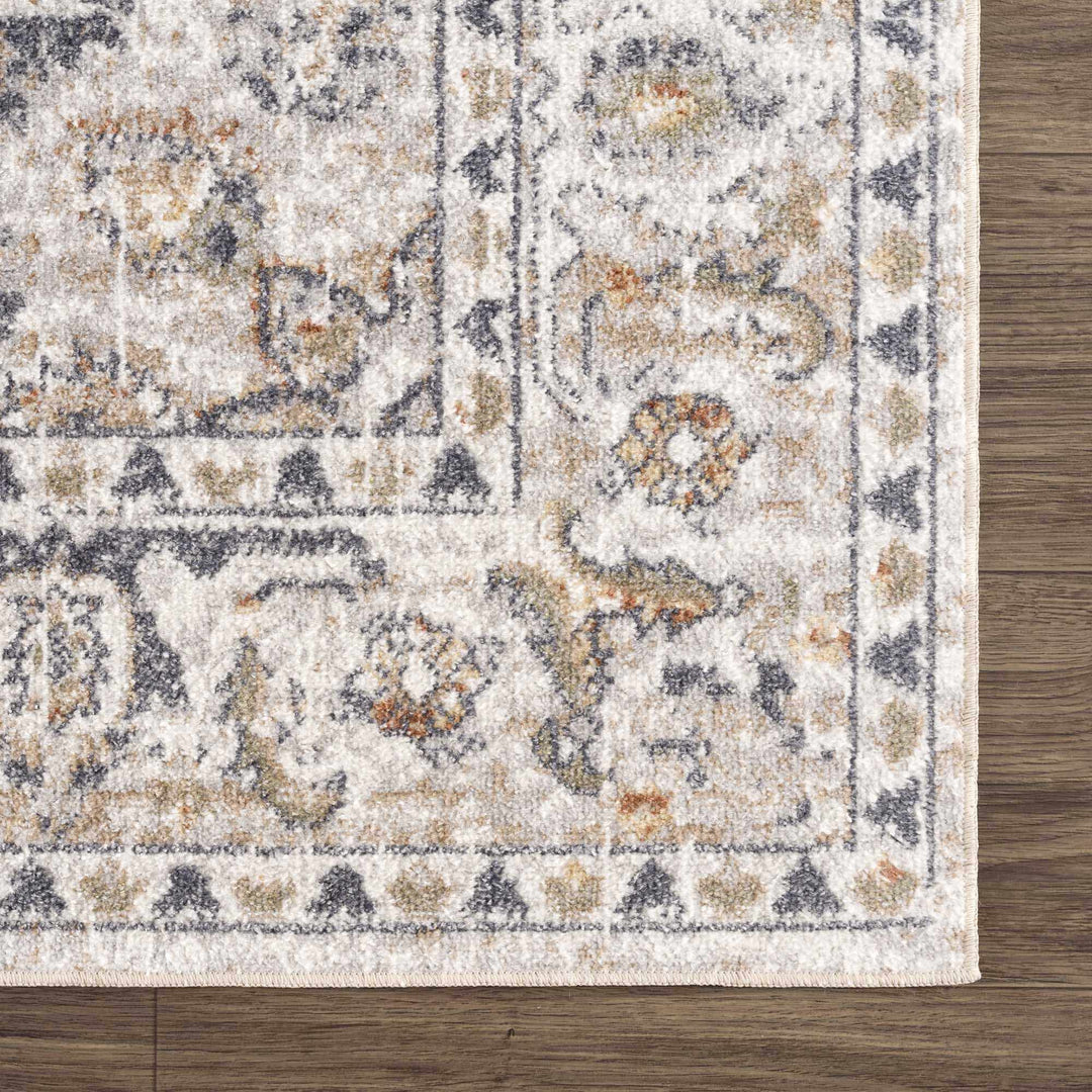 Silver, Charcoal and Beige Medallion Traditional Design Washable Area Rug - The Rug Decor