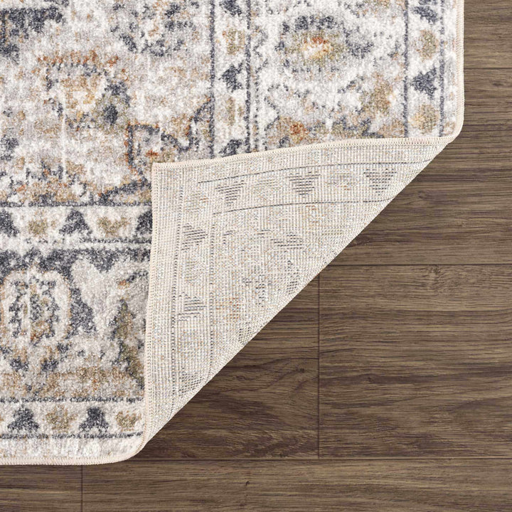 Silver, Charcoal and Beige Medallion Traditional Design Washable Area Rug - The Rug Decor