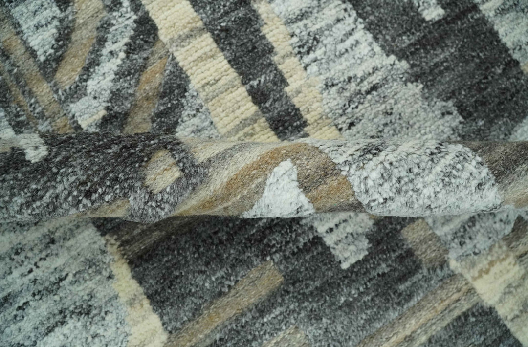 Silver, Charcoal, Beige and Tan Modern abstract Carved Texture 5x8 Hand Knotted Wool Area Rug - The Rug Decor