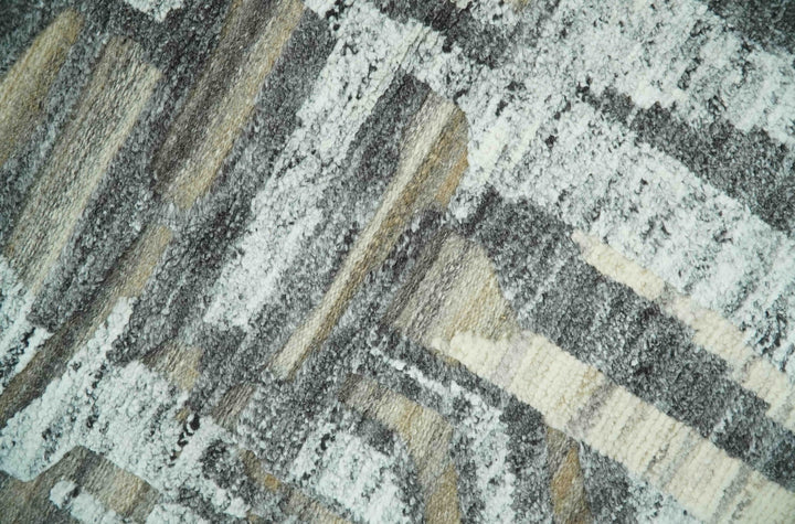 Silver, Charcoal, Beige and Tan Modern abstract Carved Texture 5x8 Hand Knotted Wool Area Rug - The Rug Decor