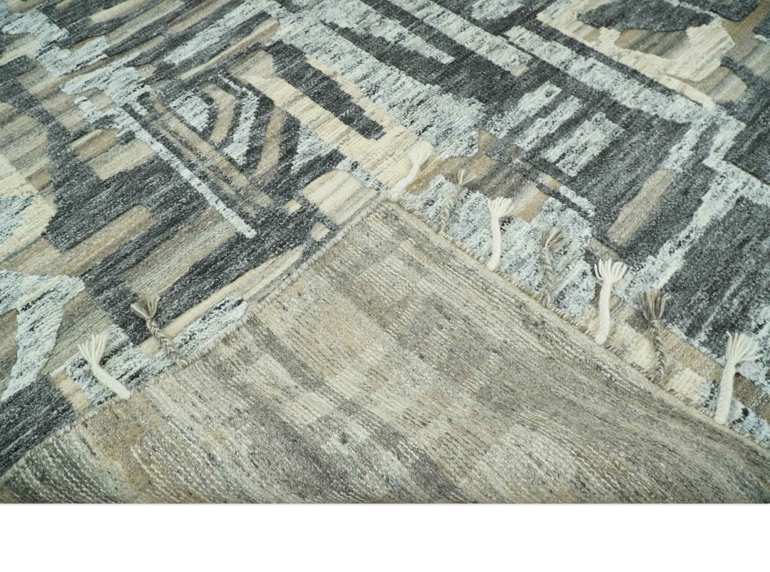 Silver, Charcoal, Beige and Tan Modern abstract Carved Texture 5x8 Hand Knotted Wool Area Rug - The Rug Decor