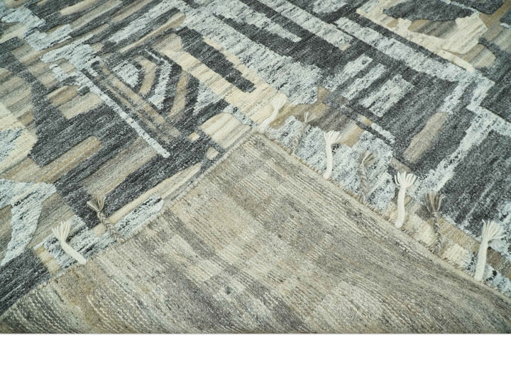 Silver, Charcoal, Beige and Tan Modern abstract Carved Texture 5x8 Hand Knotted Wool Area Rug - The Rug Decor