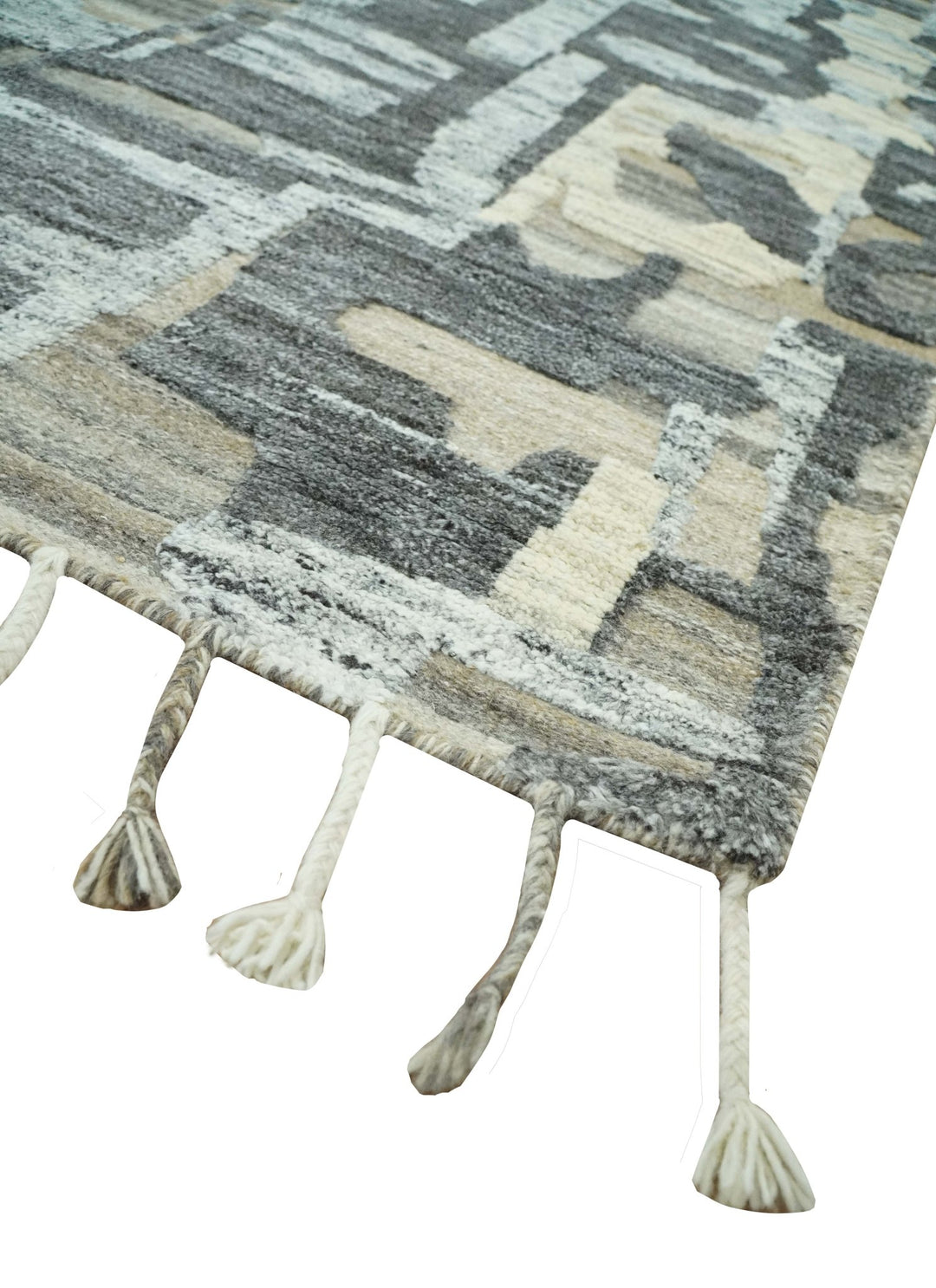 Silver, Charcoal, Beige and Tan Modern abstract Carved Texture 5x8 Hand Knotted Wool Area Rug - The Rug Decor
