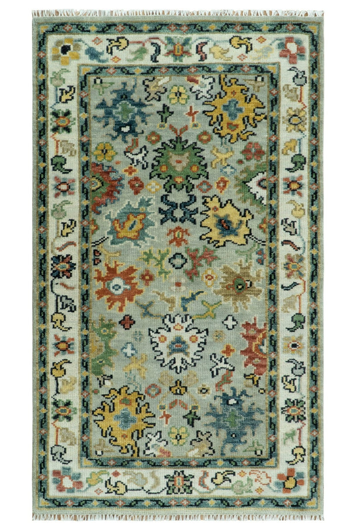 Silver, Ivory and Beige vibrant Colorful Hand knotted Multi Size Traditional Oushak wool Rug - The Rug Decor