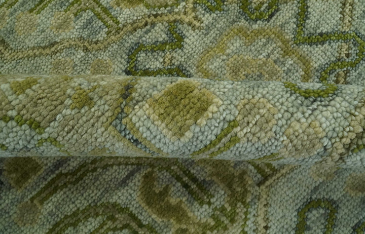 Silver, Olive and Green Traditional Floral motifs design 8x10 wool area rug - The Rug Decor