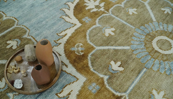 Silver, Olive and Ivory Traditional Medallion Large Floral Design Hand knotted 9x12 wool Rug - The Rug Decor