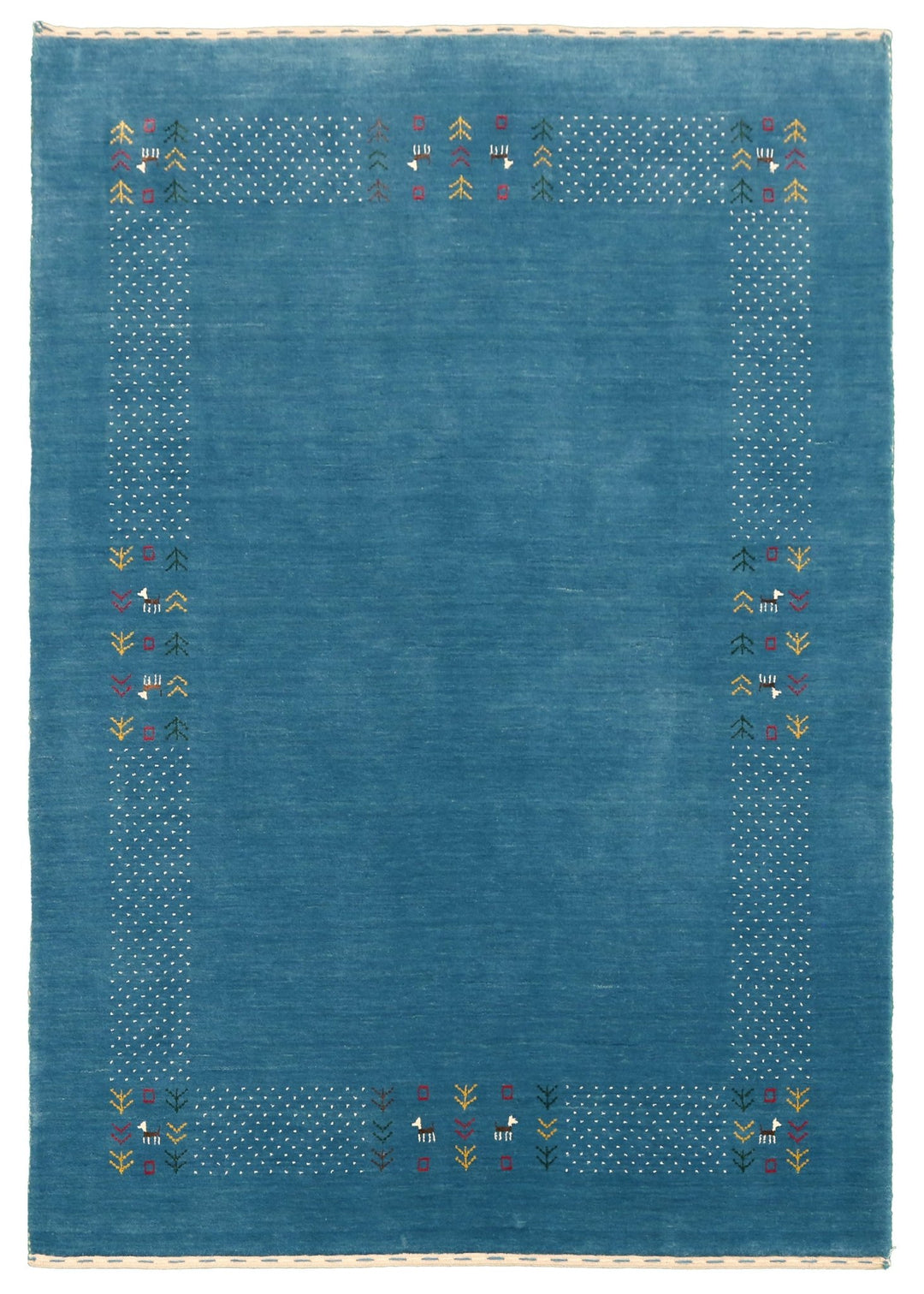 Solid Blue Border Design Hand Loomed Wool Area Rug - The Rug Decor