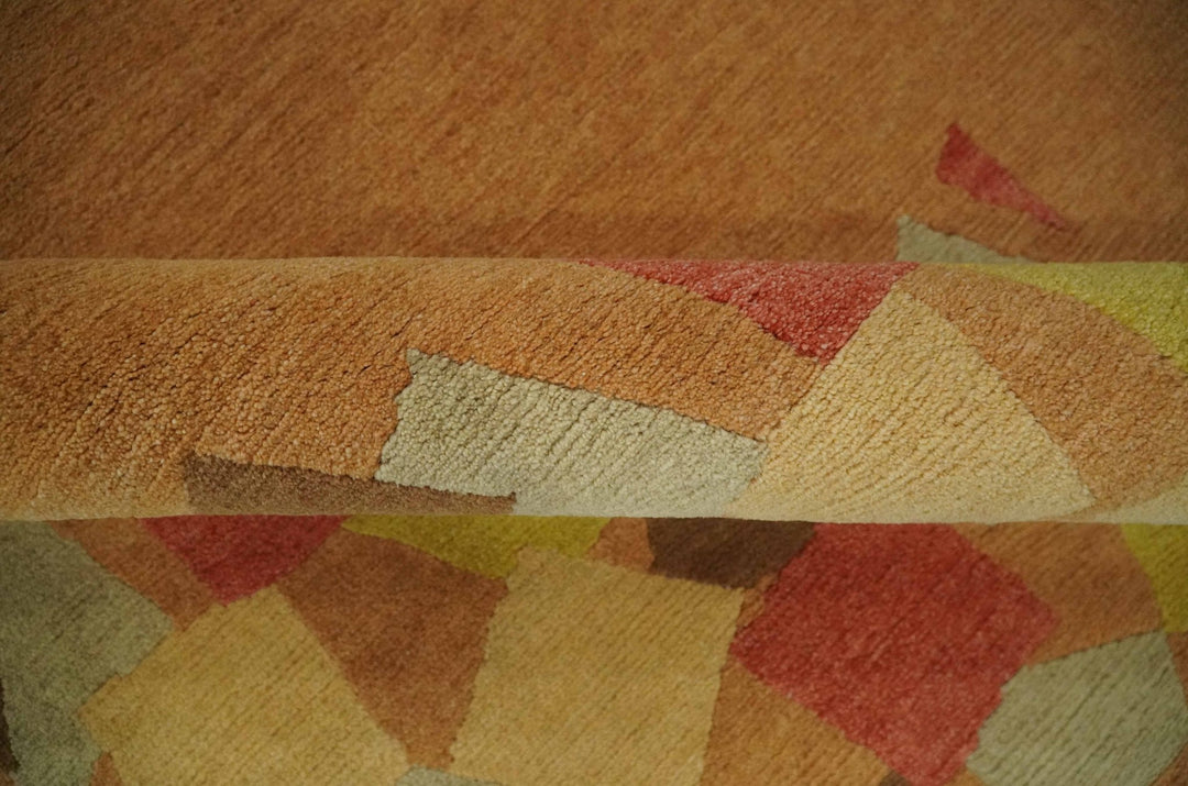 Solid Gold with Multi Color geometrical design Hand loom 4x6 Wool Area Rug - The Rug Decor