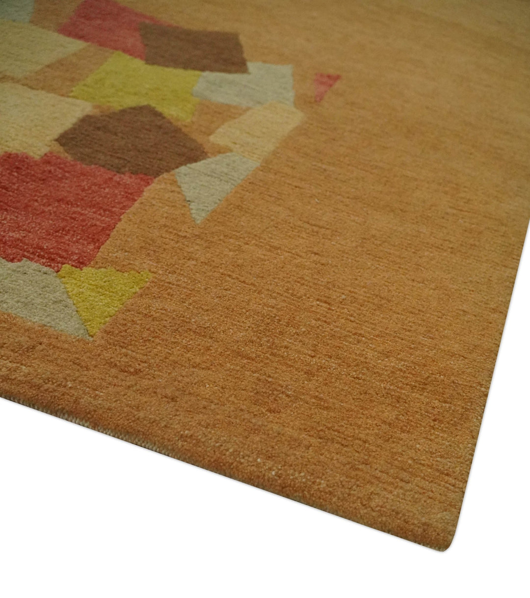 Solid Gold with Multi Color geometrical design Hand loom 4x6 Wool Area Rug - The Rug Decor