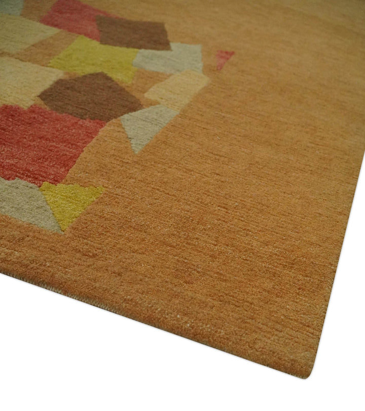 Solid Gold with Multi Color geometrical design Hand loom 4x6 Wool Area Rug - The Rug Decor