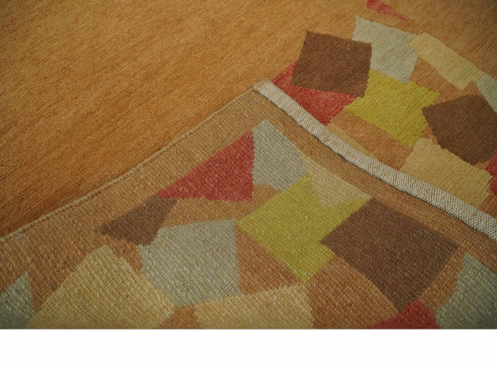 Solid Gold with Multi Color geometrical design Hand loom 4x6 Wool Area Rug - The Rug Decor