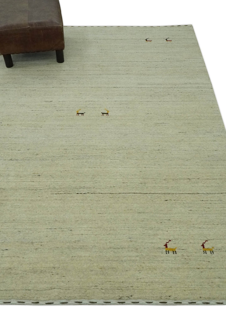 Solid Plain Beige and Charcoal Hand loom 4.6x7 wool area Rug - The Rug Decor