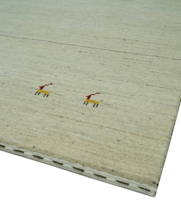 Solid Plain Beige and Charcoal Hand loom 4.6x7 wool area Rug - The Rug Decor