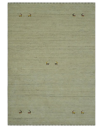 Solid Plain Beige and Charcoal Hand loom 4.6x7 wool area Rug - The Rug Decor