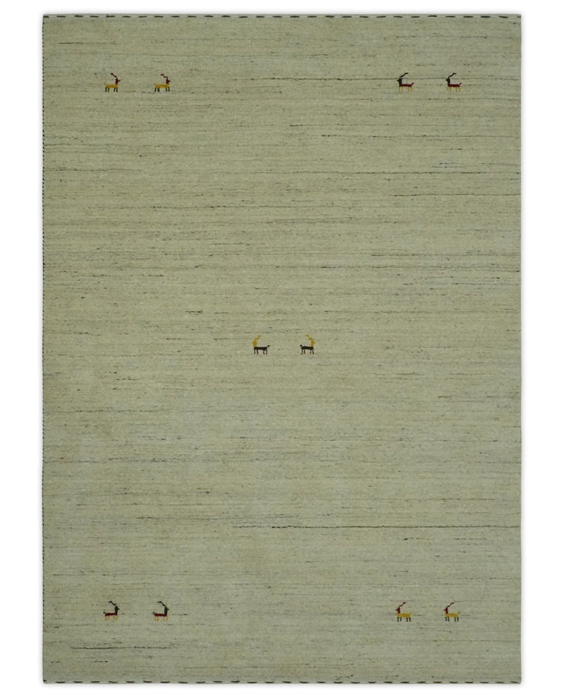 Solid Plain Beige and Charcoal Hand loom 4.6x7 wool area Rug - The Rug Decor