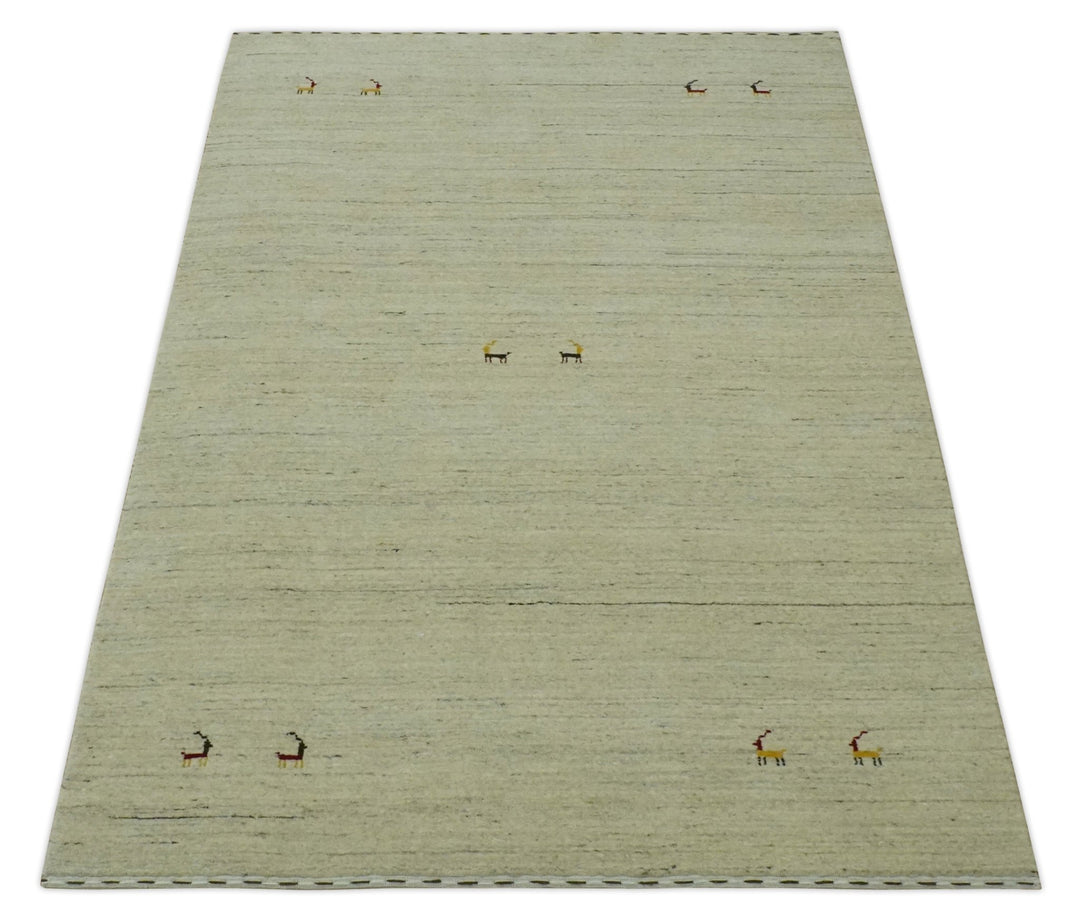 Solid Plain Beige and Charcoal Hand loom 4.6x7 wool area Rug - The Rug Decor