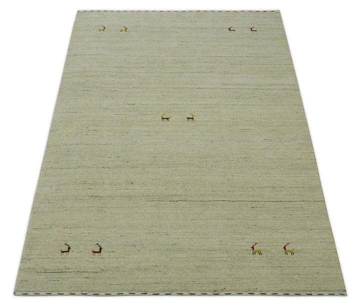 Solid Plain Beige and Charcoal Hand loom 4.6x7 wool area Rug - The Rug Decor