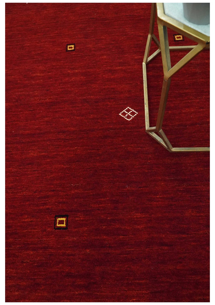 Solid Plain Maroon Geometrical Design Hand loom 4.6x7 wool area Rug - The Rug Decor