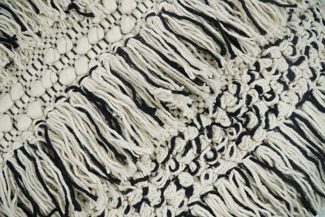 Square Hand Woven Contemporary Accent Beige and Black Wool Pillow, Cushion - The Rug Decor