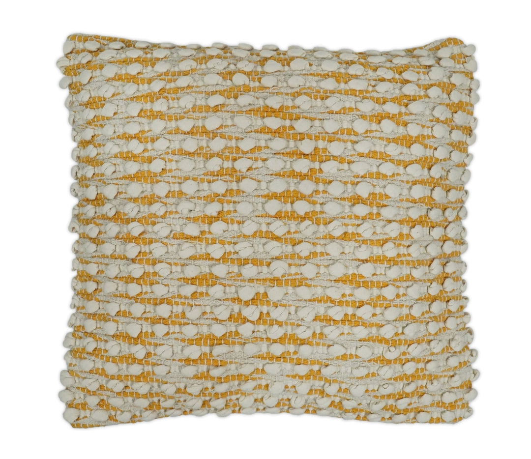 Square Striped Modern Contemporary Accent Mustard and Beige Pillow Cover - The Rug Decor