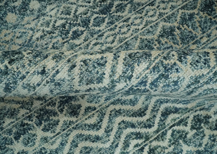 Teal and Ivory 5.6x8.6 Southwestern Tribal Trellis Recycled Art Silk Area Rug - The Rug Decor