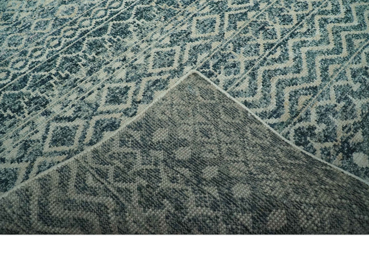 Teal and Ivory 5.6x8.6 Southwestern Tribal Trellis Recycled Art Silk Area Rug - The Rug Decor