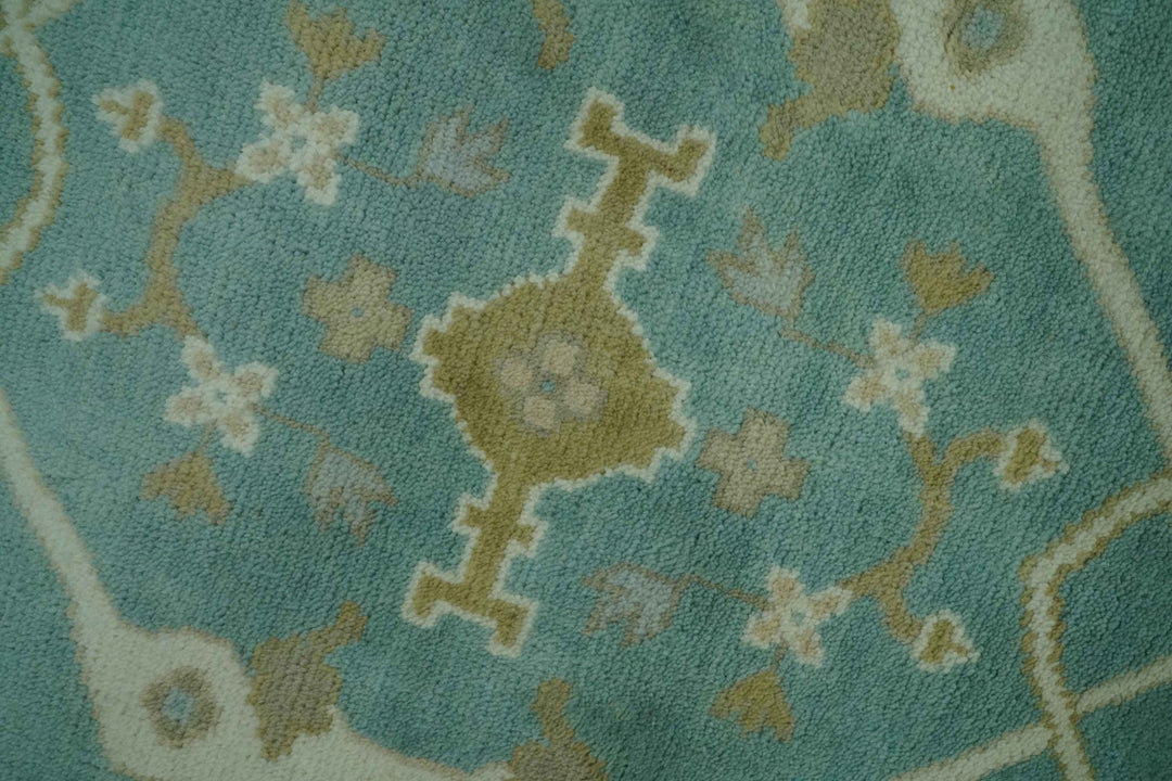 Teal and Ivory Hand Knotted Traditional Oriental Oushak Custom Made wool rug - The Rug Decor