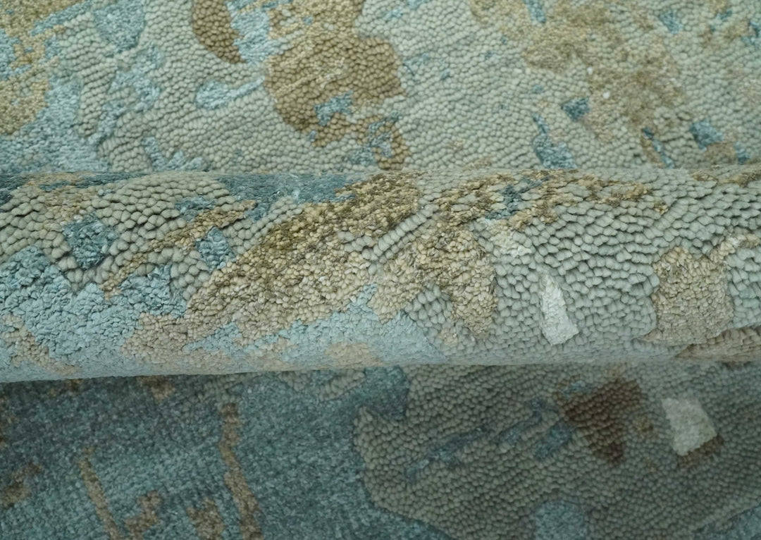 Teal and Olive Modern abstract Hand Knotted 5x8 wool area Rug - The Rug Decor