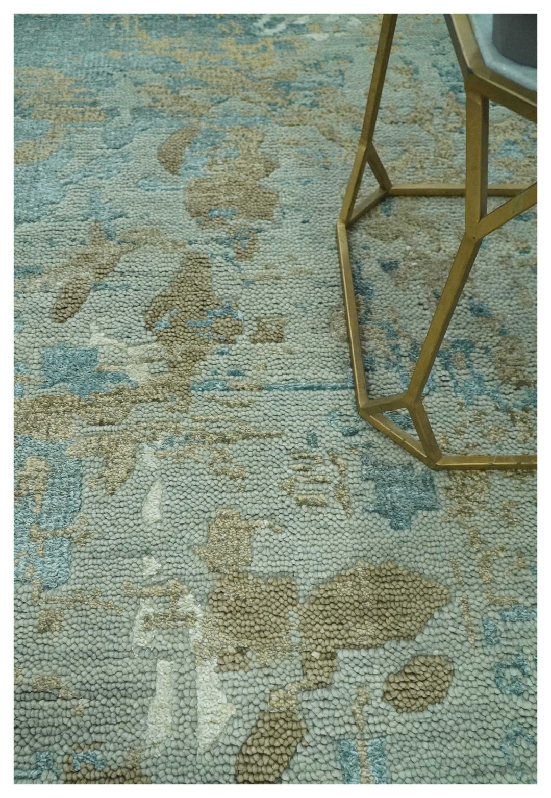 Teal and Olive Modern abstract Hand Knotted 5x8 wool area Rug - The Rug Decor