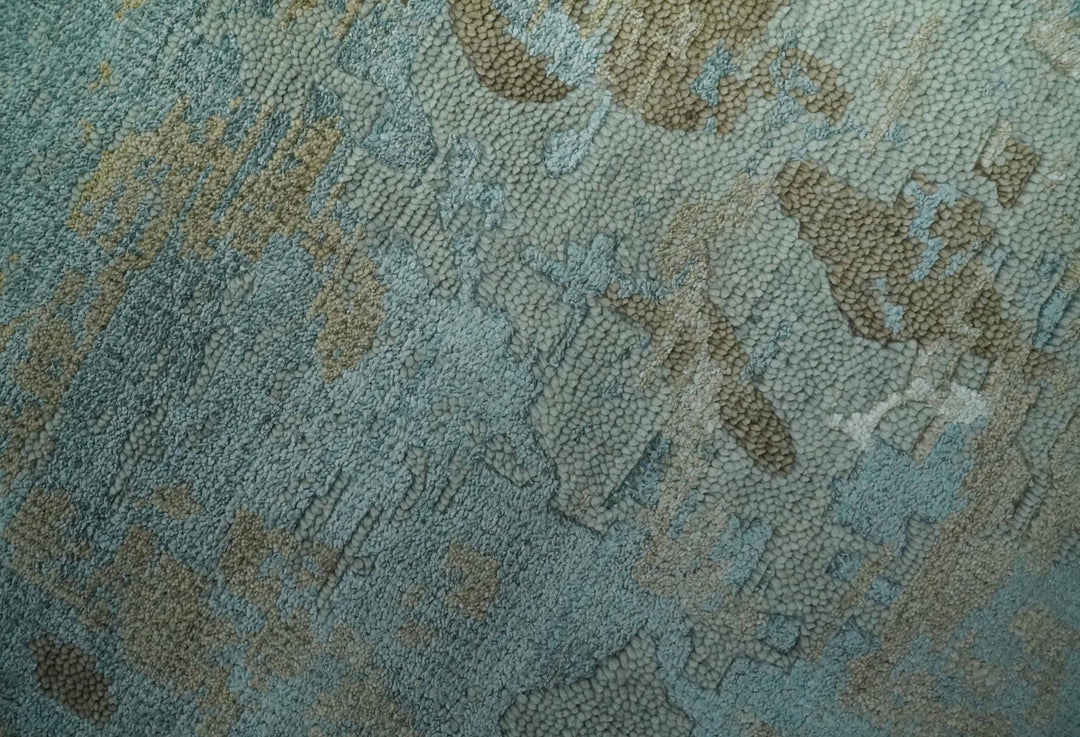 Teal and Olive Modern abstract Hand Knotted 5x8 wool area Rug - The Rug Decor