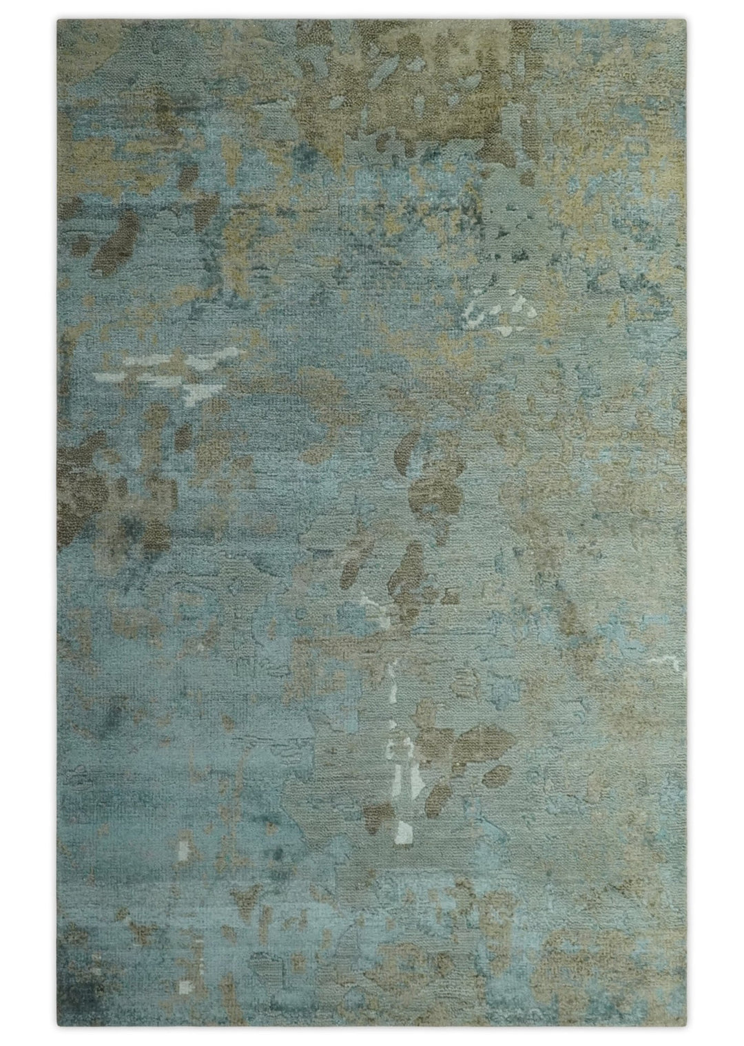 Teal and Olive Modern abstract Hand Knotted 5x8 wool area Rug - The Rug Decor