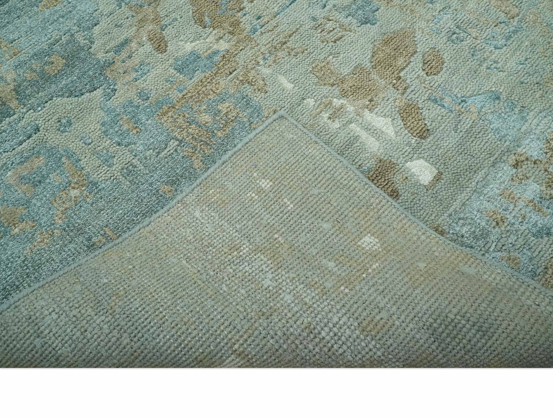 Teal and Olive Modern abstract Hand Knotted 5x8 wool area Rug - The Rug Decor