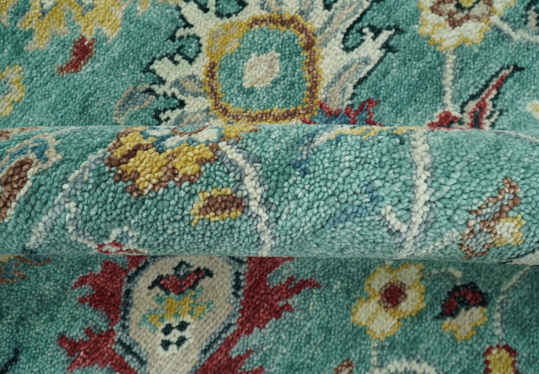 Teal And Yellow Modern Oushak Style Hand Knotted Custom Made Wool Rug - The Rug Decor