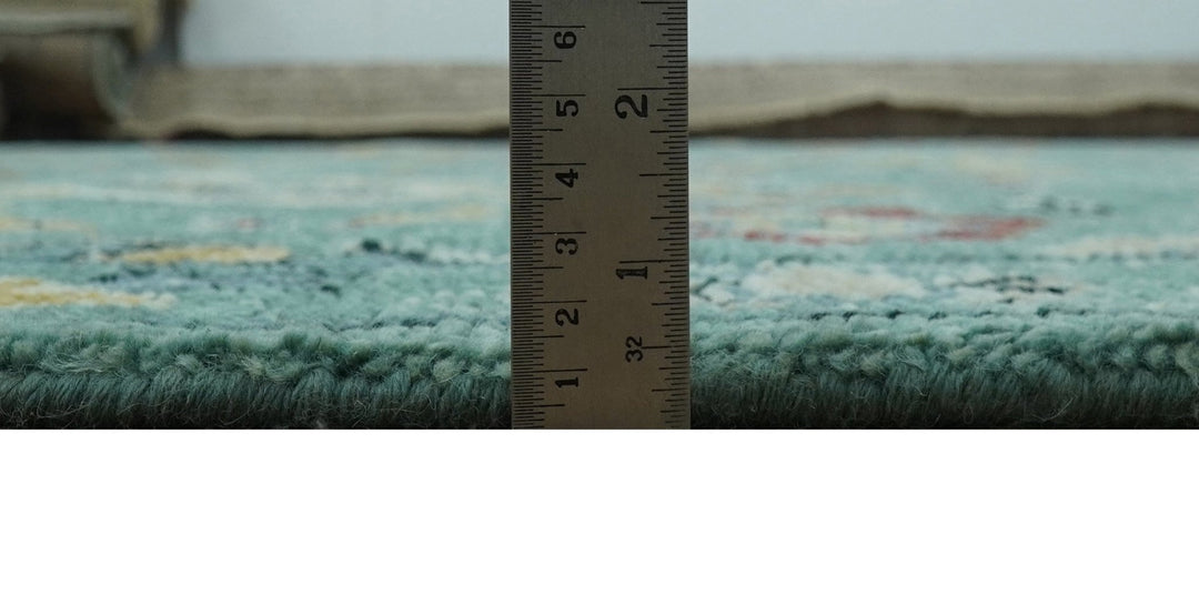 Teal And Yellow Modern Oushak Style Hand Knotted Custom Made Wool Rug - The Rug Decor